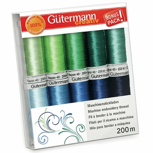 Gutermann 'Greens & Blues' Machine Embroidery Thread Set